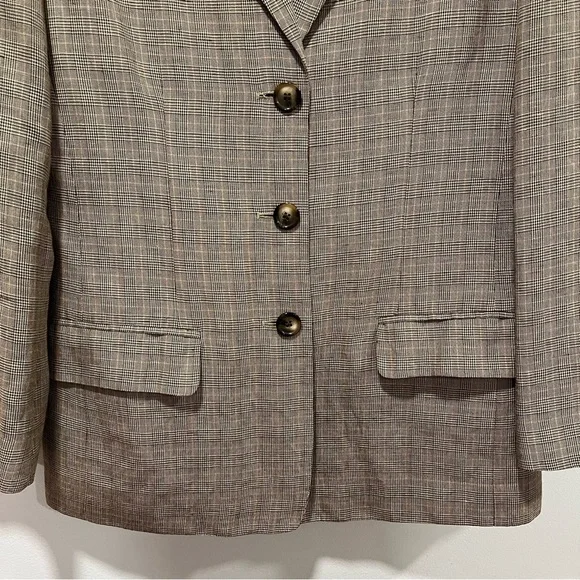 Talbots Petites Brown Houndstooth Linen/Rayon Blazer, Women's Size 10P, Neutral - Picture 4 of 11